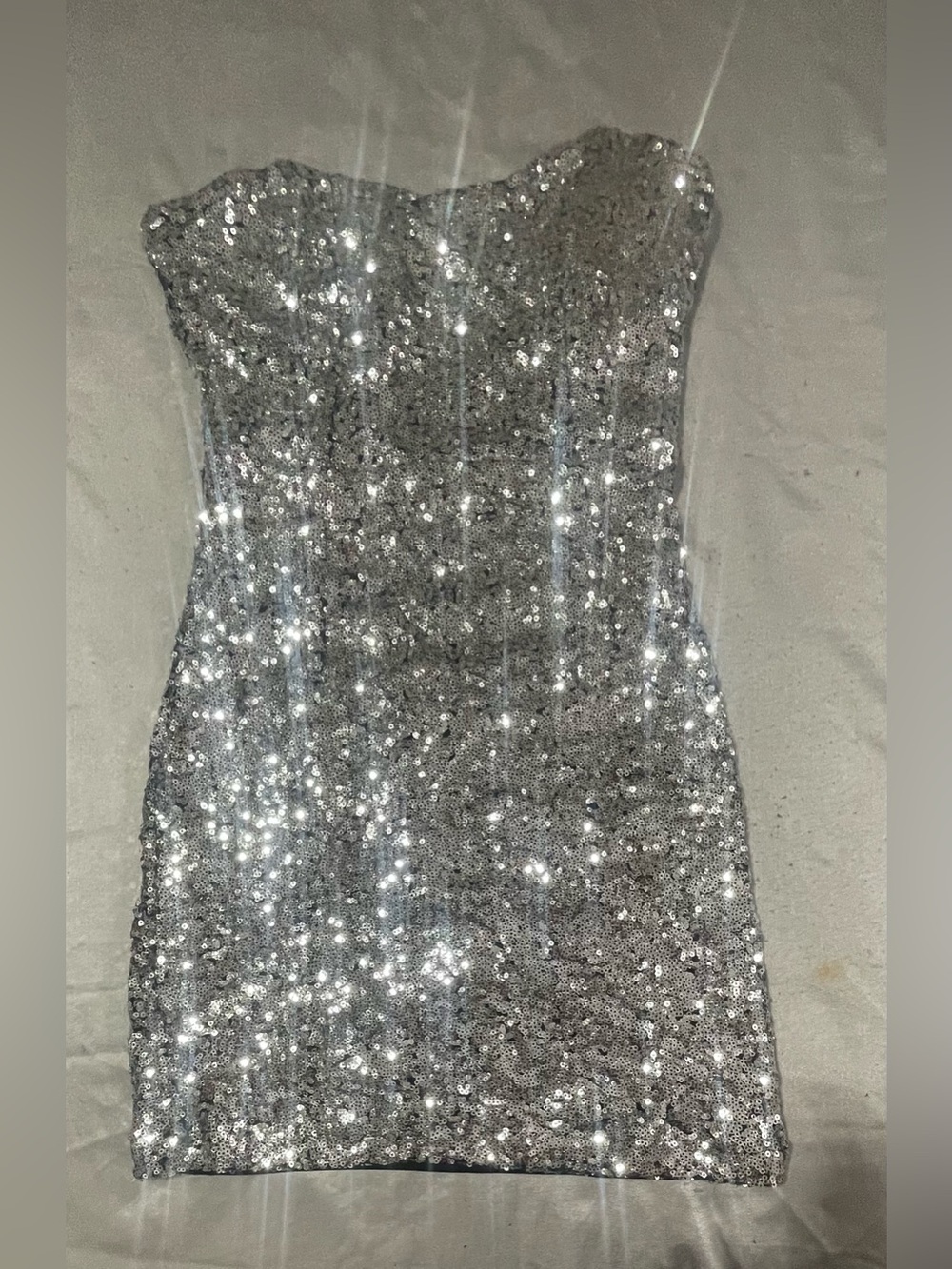 Lulu's Strapless Silver Sequin Mini Dress